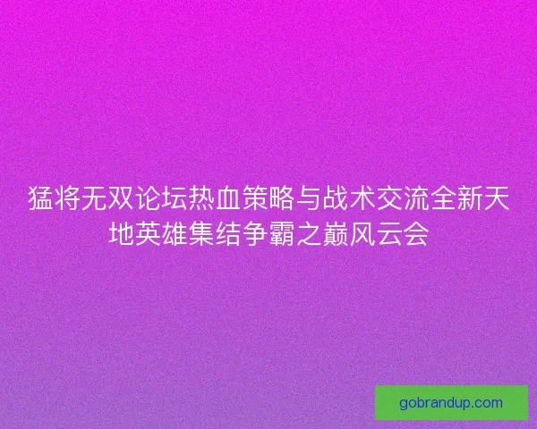猛将无双论坛热血策略与战术交流全新天地英雄集结争霸之巅风云会